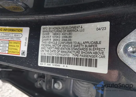2023 Honda Accord Lx z USA, uszkodzony, nr VIN 1HGCY1F20PA025703